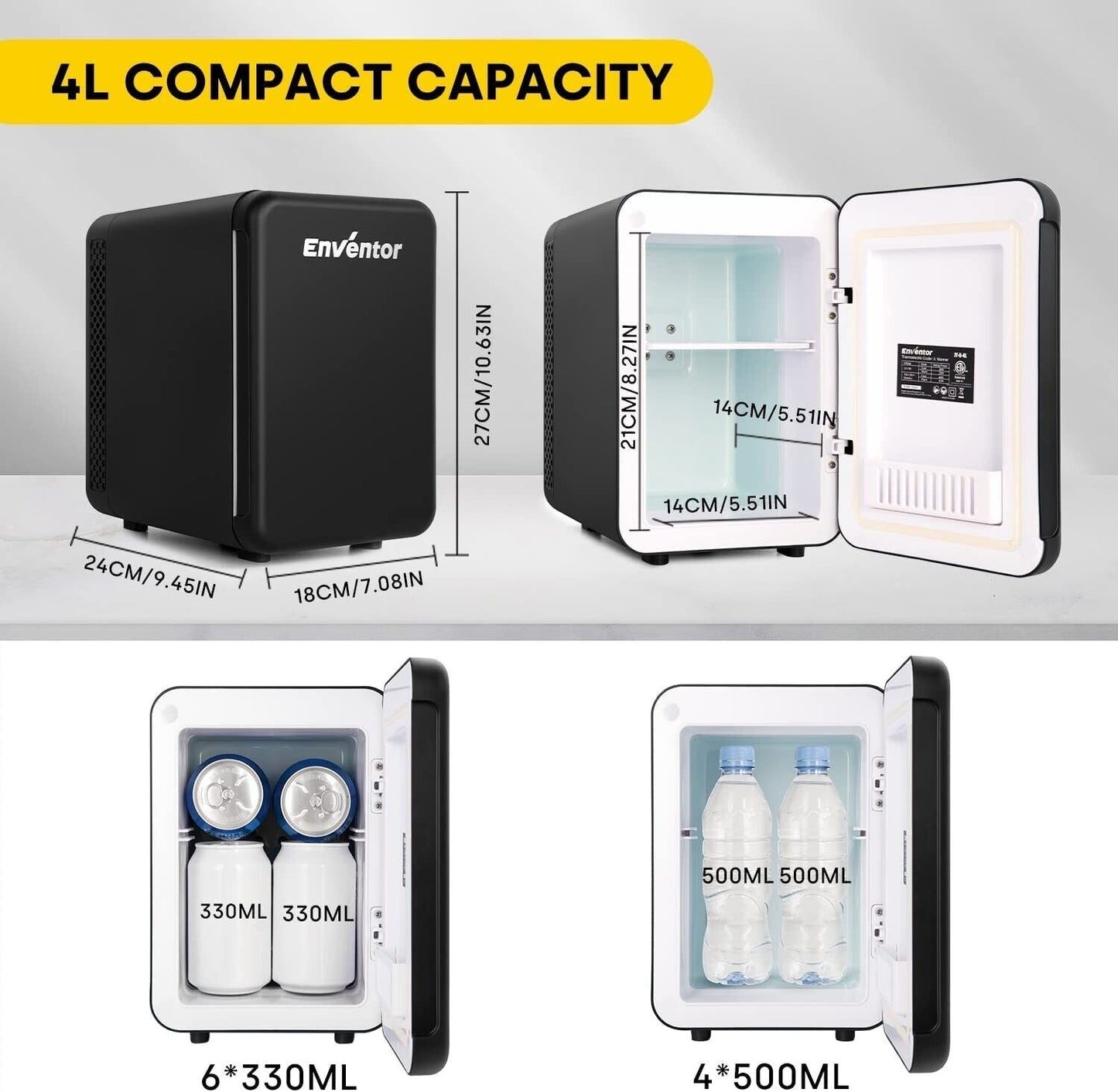 Enventor 4L Portable Mini Fridge for Skincare, Food, Office, Bedroom, and Travel