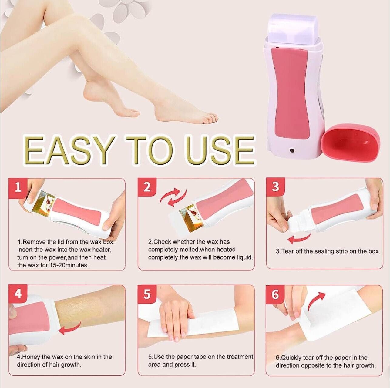 Josbes Roll On Honey Wax Kit Legs Arms Armpits Warm Depilatory Paraben Free New