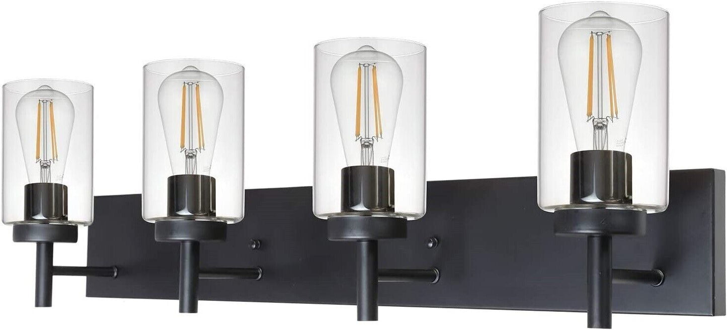 4-Light Sconces Bathroom Vanity Fixture, Black, Wall Lighting with Clear Glass