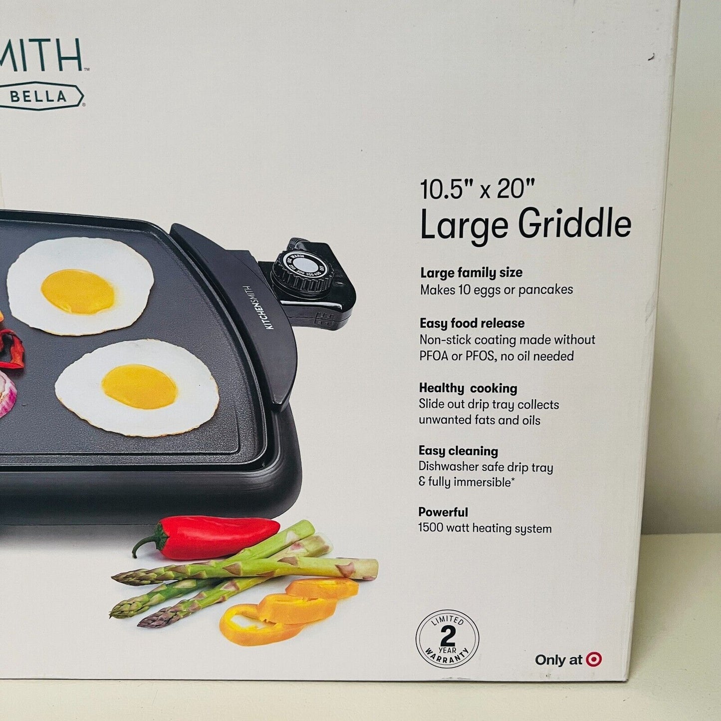 KitchenSmith by Bella Family-Size 10.5" x 20" Electric Griddle NEW