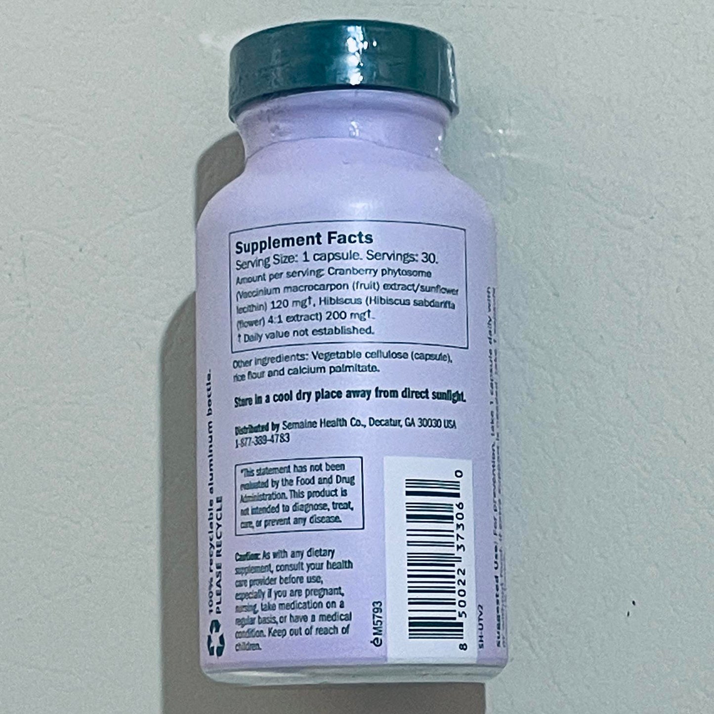 Semaine Urinary Tract Cleanse & Protect Dietary Supplement, 30 Vegan Capsules EXP 8/2026