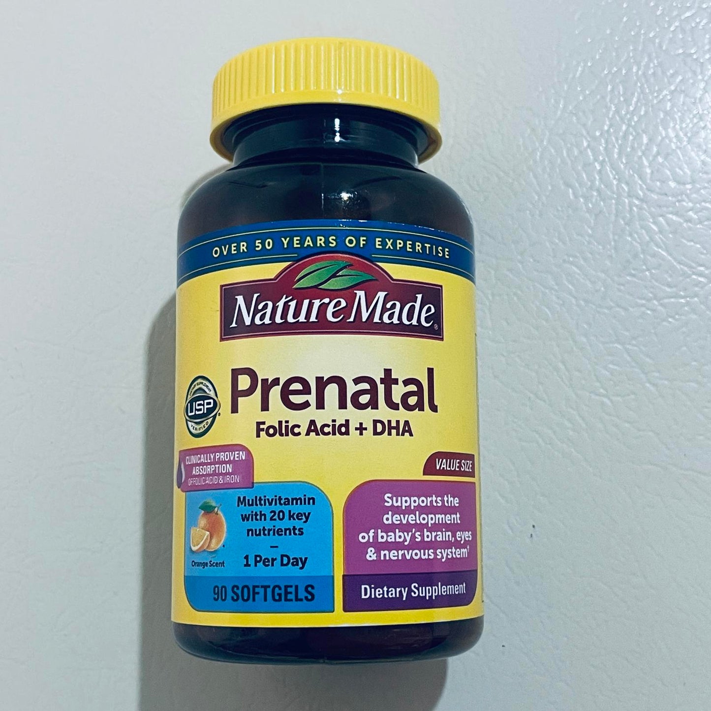 Nature Made Prenatal Folic Acid + DHA Dietary Supplement 90 Softgels EXP 1/2027