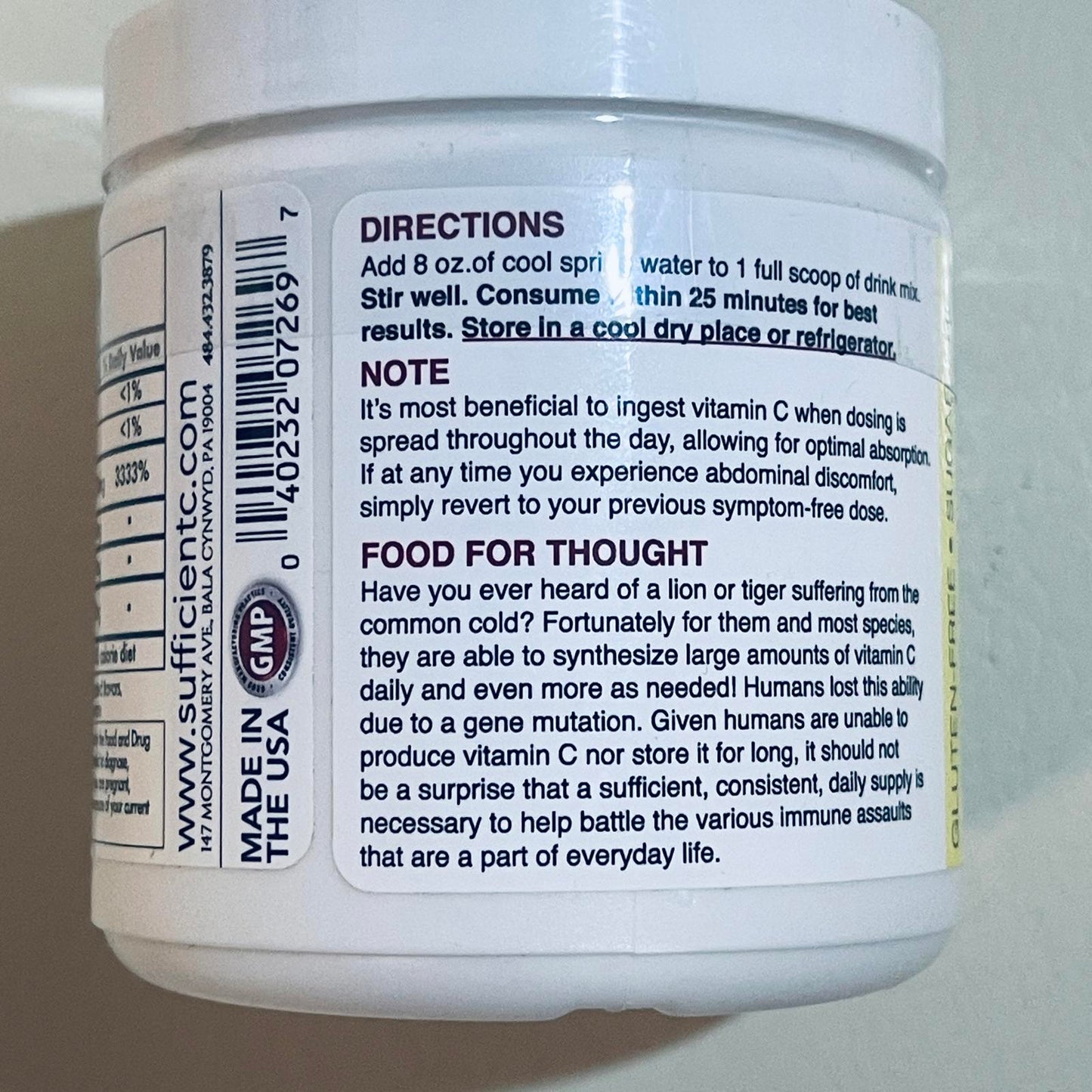 Sufficient-C High Dosed Lemon Peach Immune-Ade Drink Mix 125g