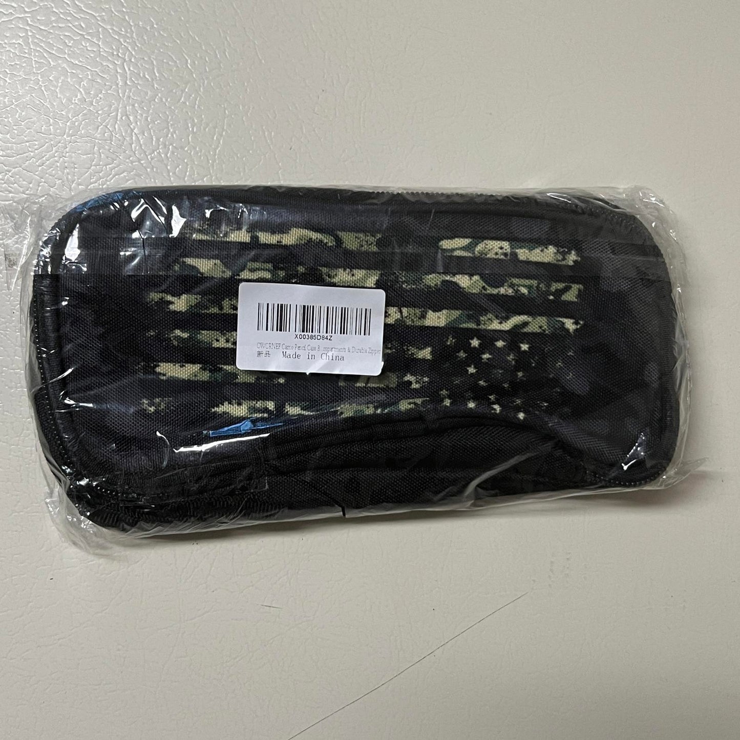 Black Camouflage American Flag Pencil Case Organizer with Multiple Compartments