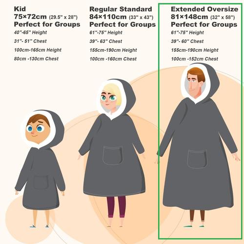 Hansleep Hoodie Blanket with Pocket for Adults - Grey Long 32" x 58"