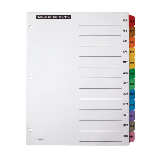 January-December Index Tabs Dividers w/ Table of Contents, Office Depot, 14705