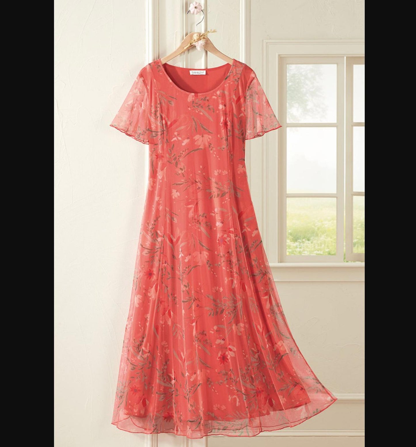 Coldwater Creek Coral Floral Maxi Dress