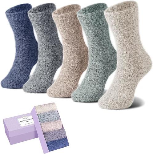 5 Pairs Fuzzy Cozy Warm Socks for Women Winter Wool Thick Casual Home Sleeping