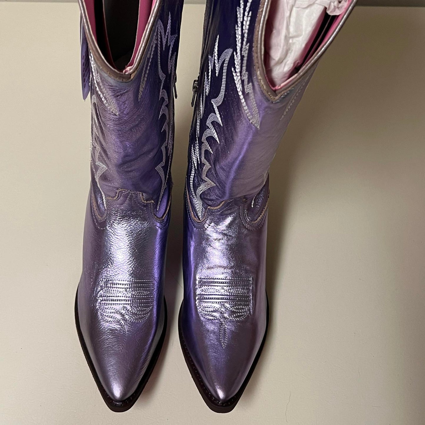 Metallic Purple Cowboy Boots with Embroidered Design