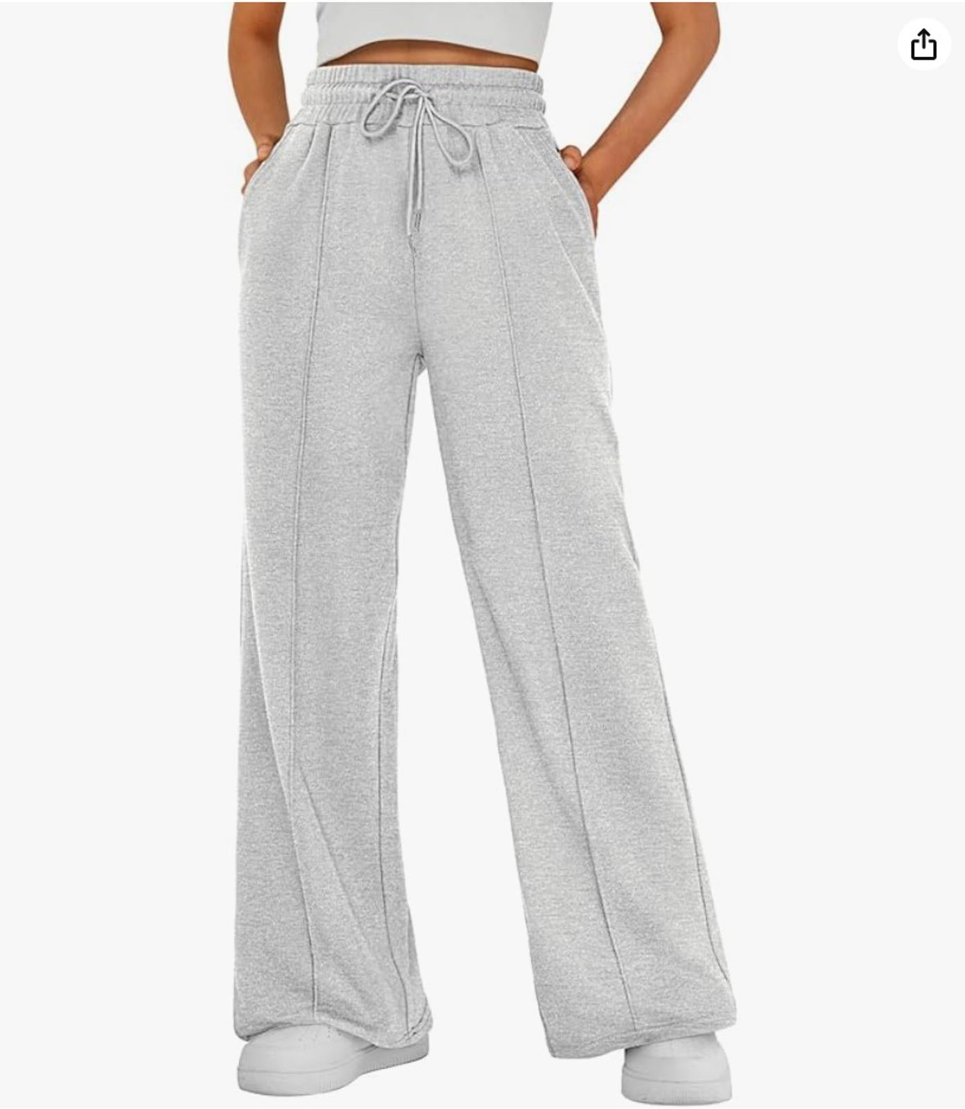 Women's Gray Wide-Leg Sweatpants with Drawstring Waist