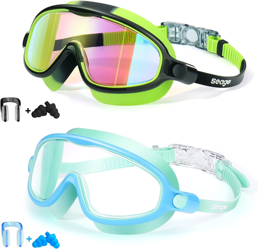 Seago Swimming Goggles 2 Pack Anti-Fog Anti-UV Wide View for Kids 3-15