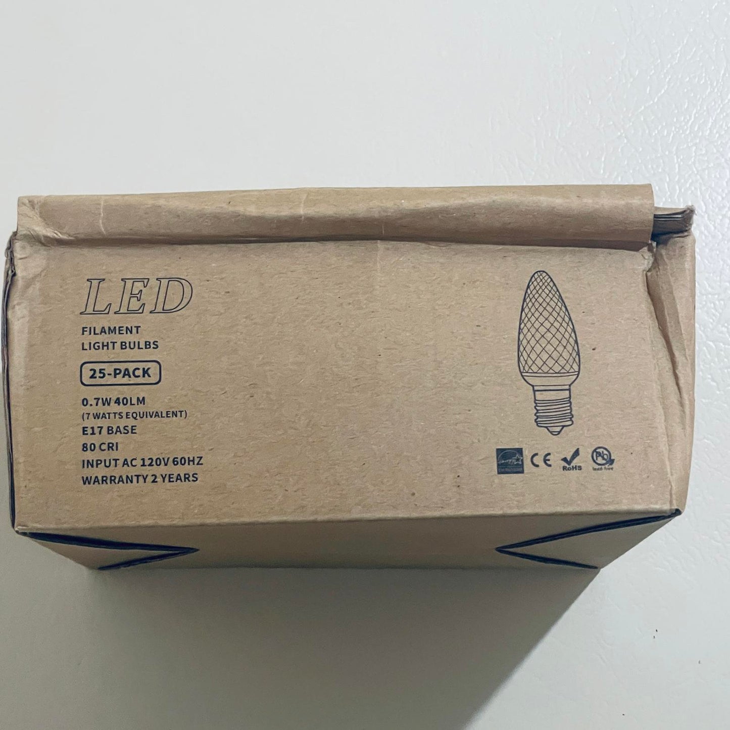 LED Filament Light Bulbs 25-Pack E17 Base 0.7W 40LM