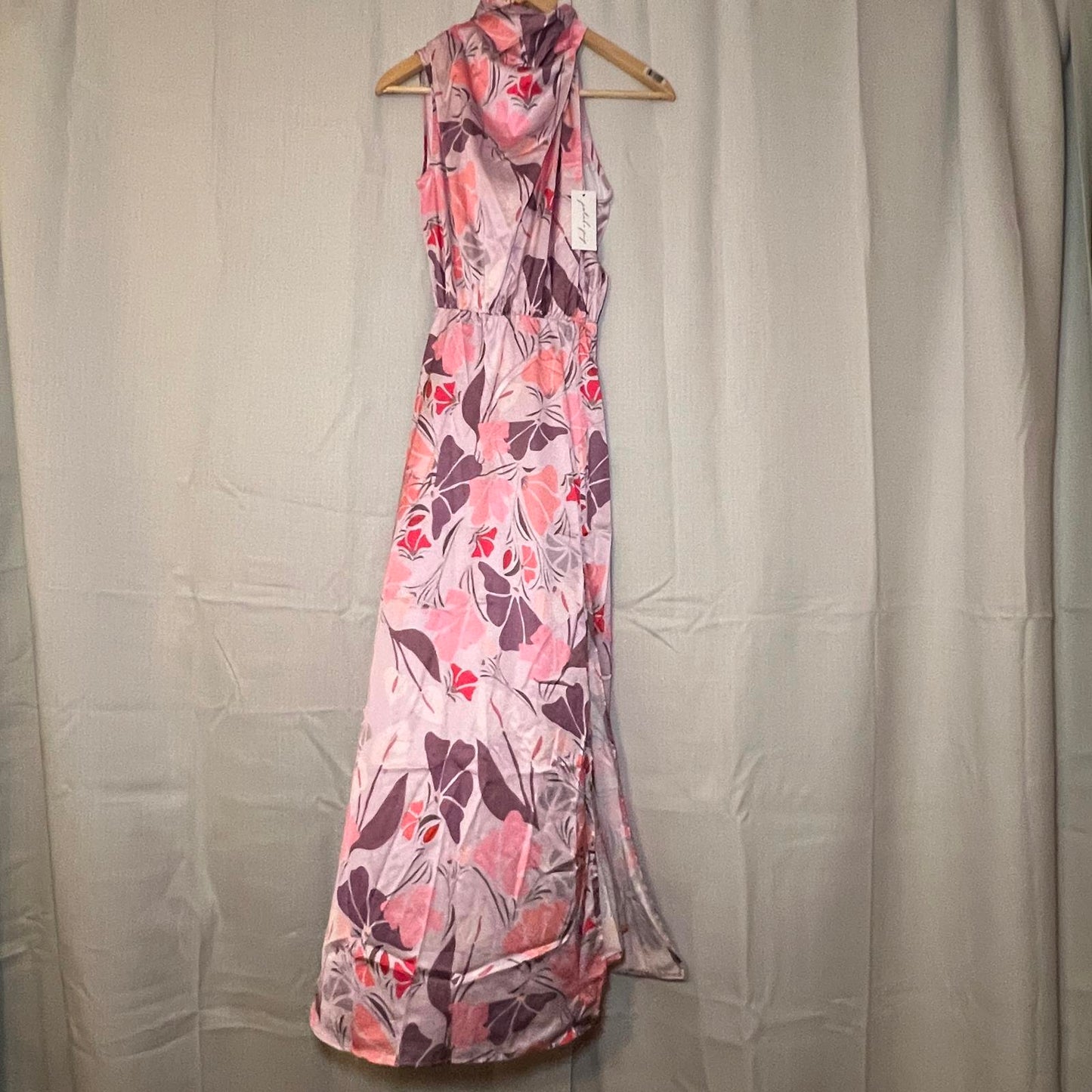 Petal & Pup Amelia Halterneck Floral Sleeveless Satin Maxi Dress