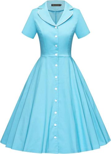 GownTown Women's 1950s Vintage Short Sleeves Notch Lapel Swing Dress Size 2XL