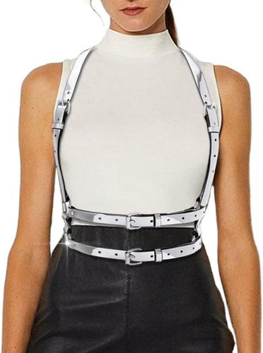 Women High Waisted Harness Belt Mirror Waist Strap Belts Rave Punk Rock Belts
