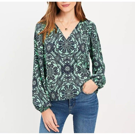 LOFT Tile Shirred Raglan Blouse