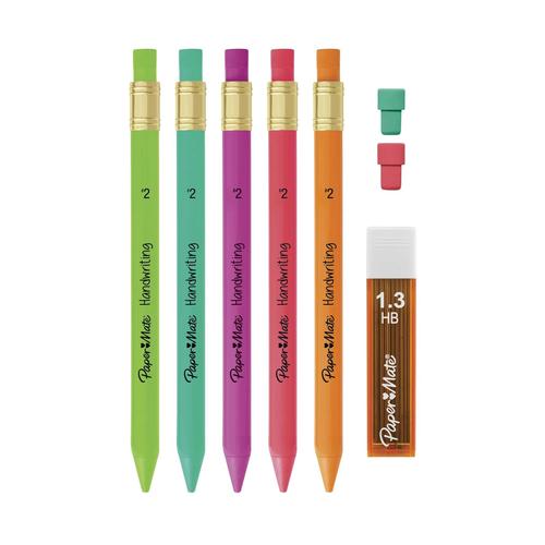 Paper Mate Handwriting Triangular Mechanical Pencil Set, Lead/Eraser, 1.3mm
