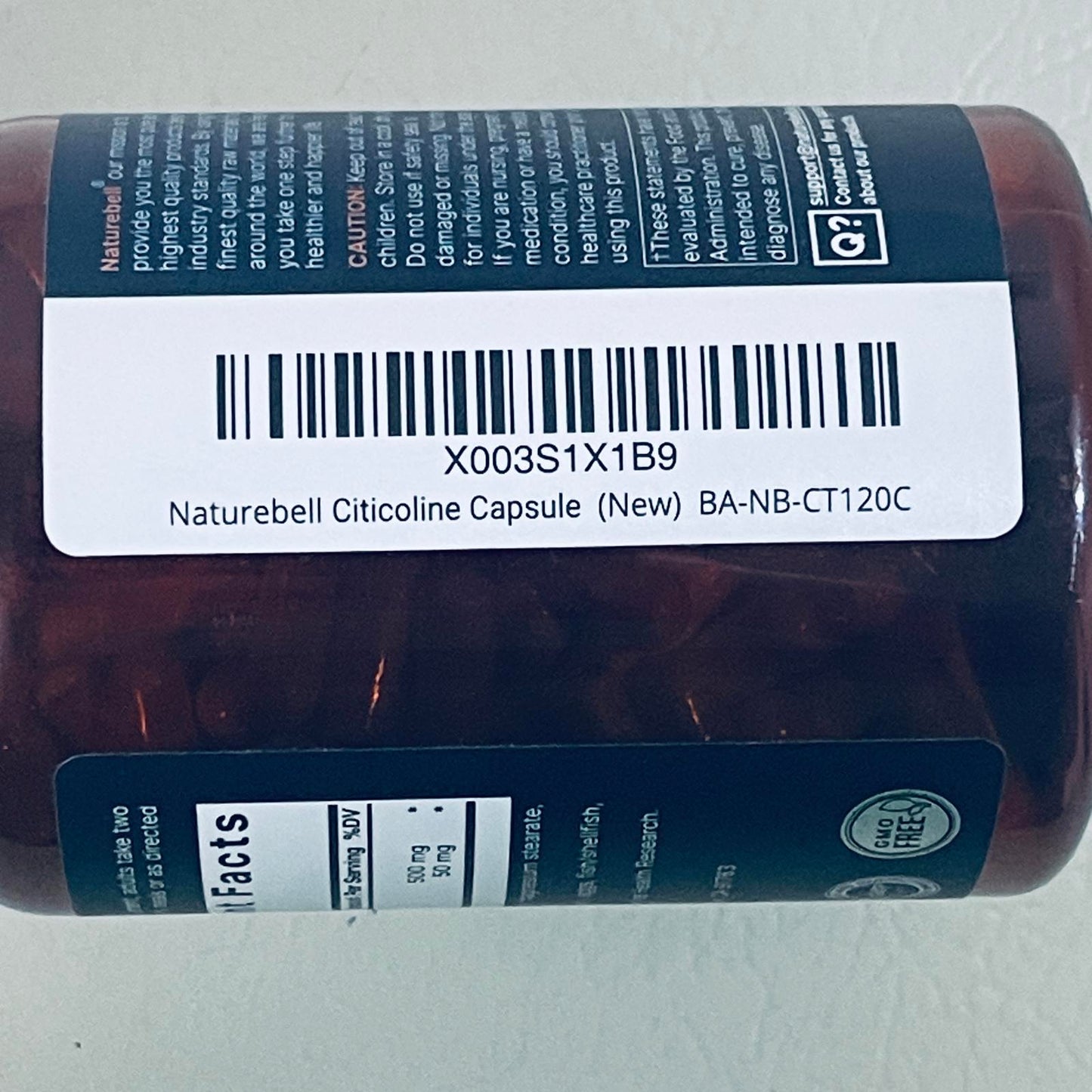 Naturebell Citicoline 500 mg Dietary Supplement Capsules, 120 Count EXP 11/2025