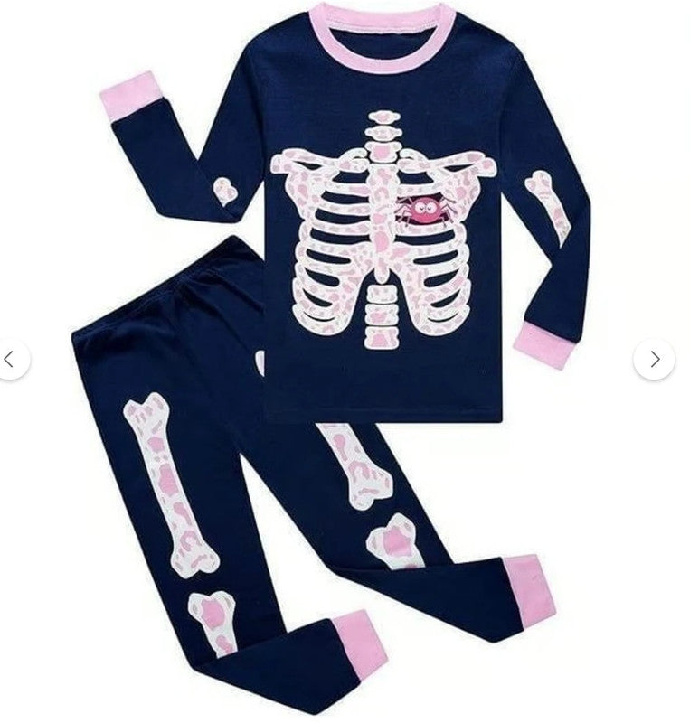 Family Feeling Girls 2 Piece Glow Skeleton Pajama Set, Size 2T