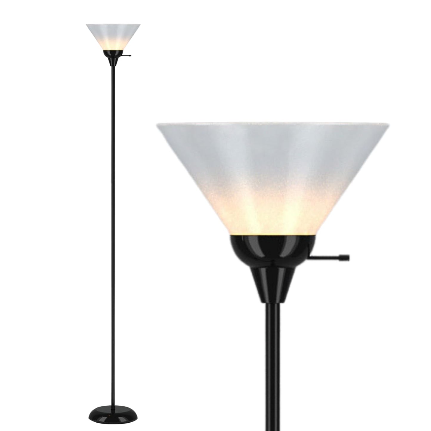 LIGHTACCENTS Black Floor Lamp with Opal White plastic Cone Shade