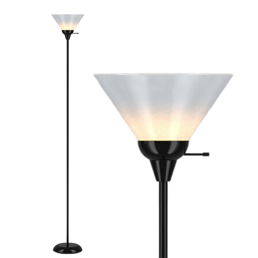 LIGHTACCENTS Black Floor Lamp with Opal White plastic Cone Shade