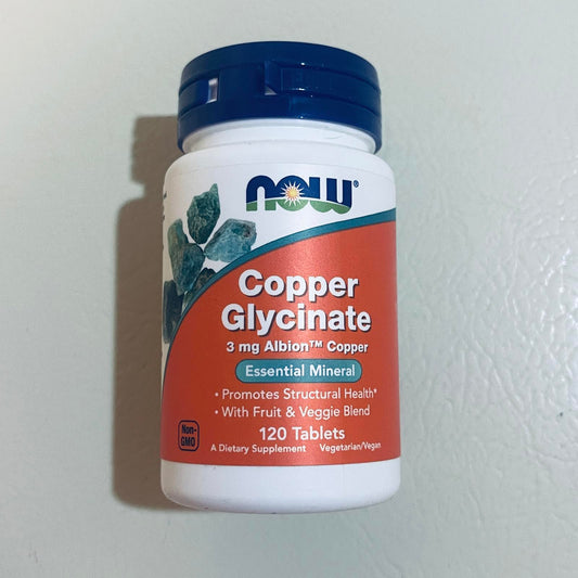 NOW Albion Copper Glycinate 3 mg Mineral Supplement - 120 Tablets BEST 10/2026