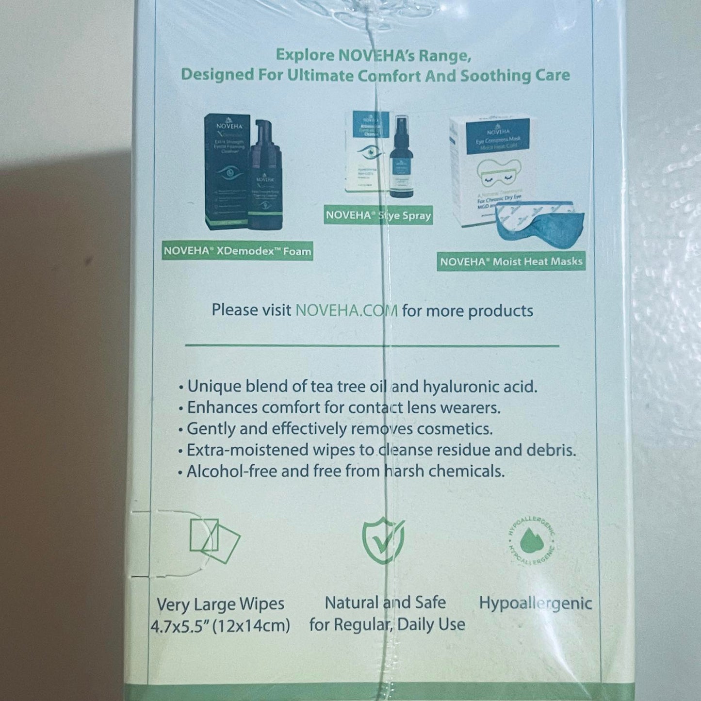 NOVEHA Tea Tree Eyelid Cleansing Wipes - 60 Count