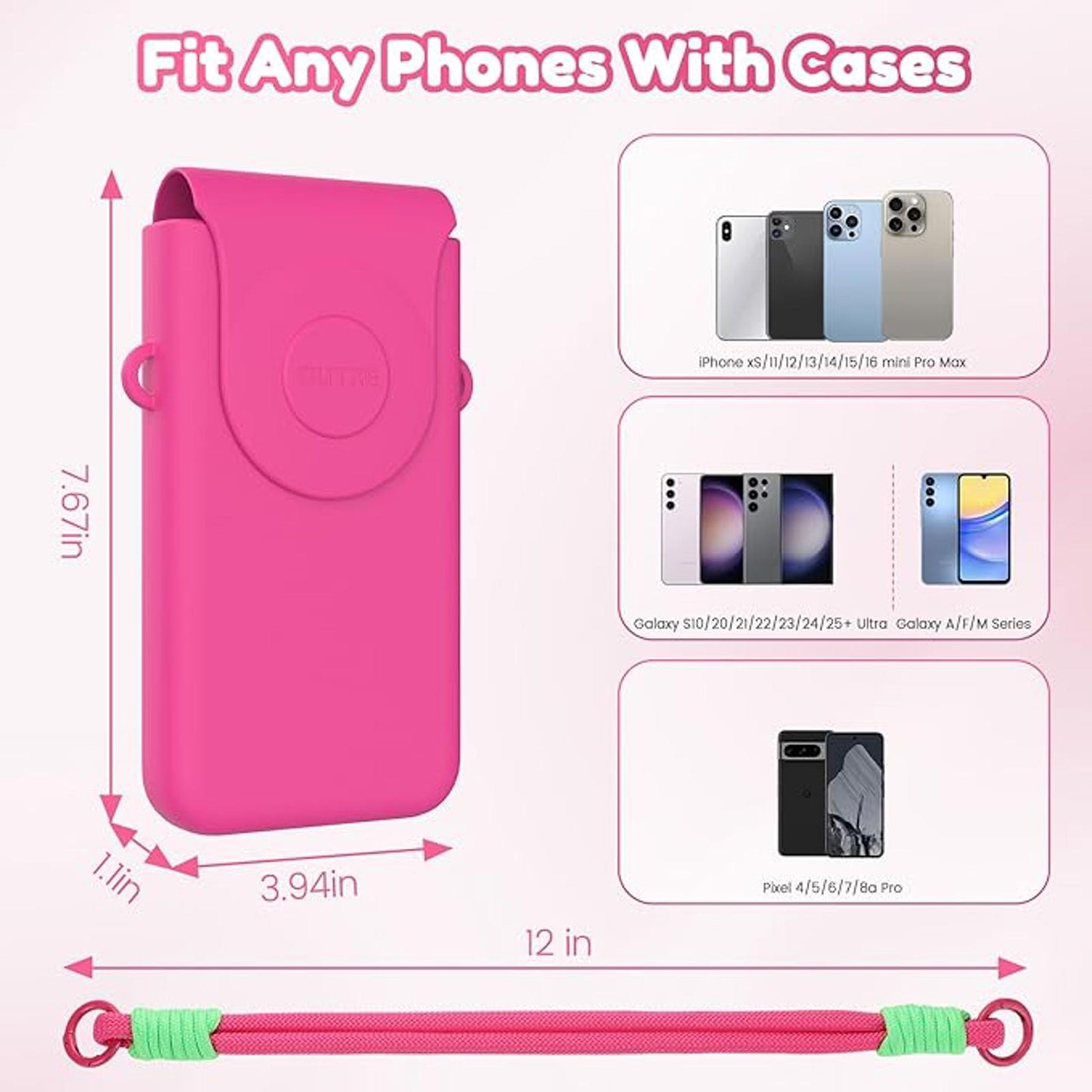 Pink Silicone Phone Bag with Strap