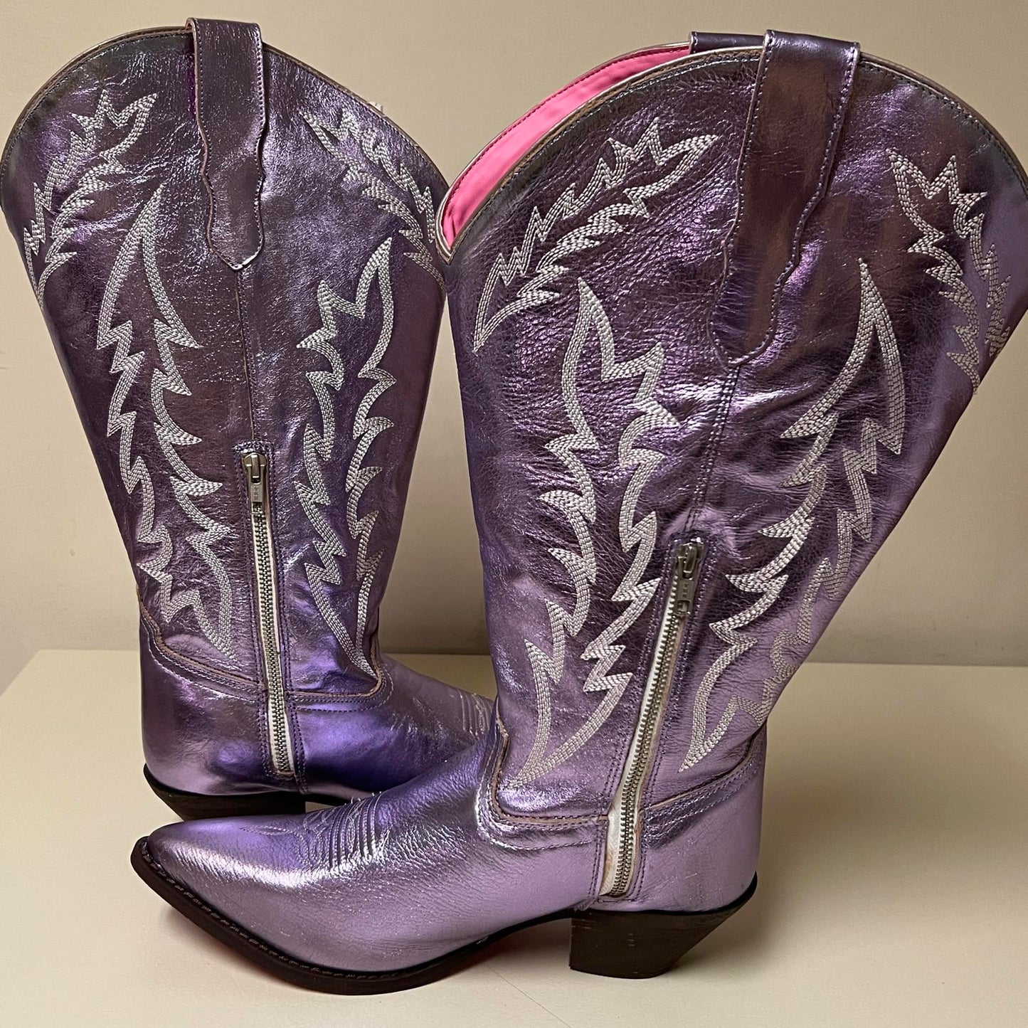 Metallic Purple Cowboy Boots with Embroidered Design
