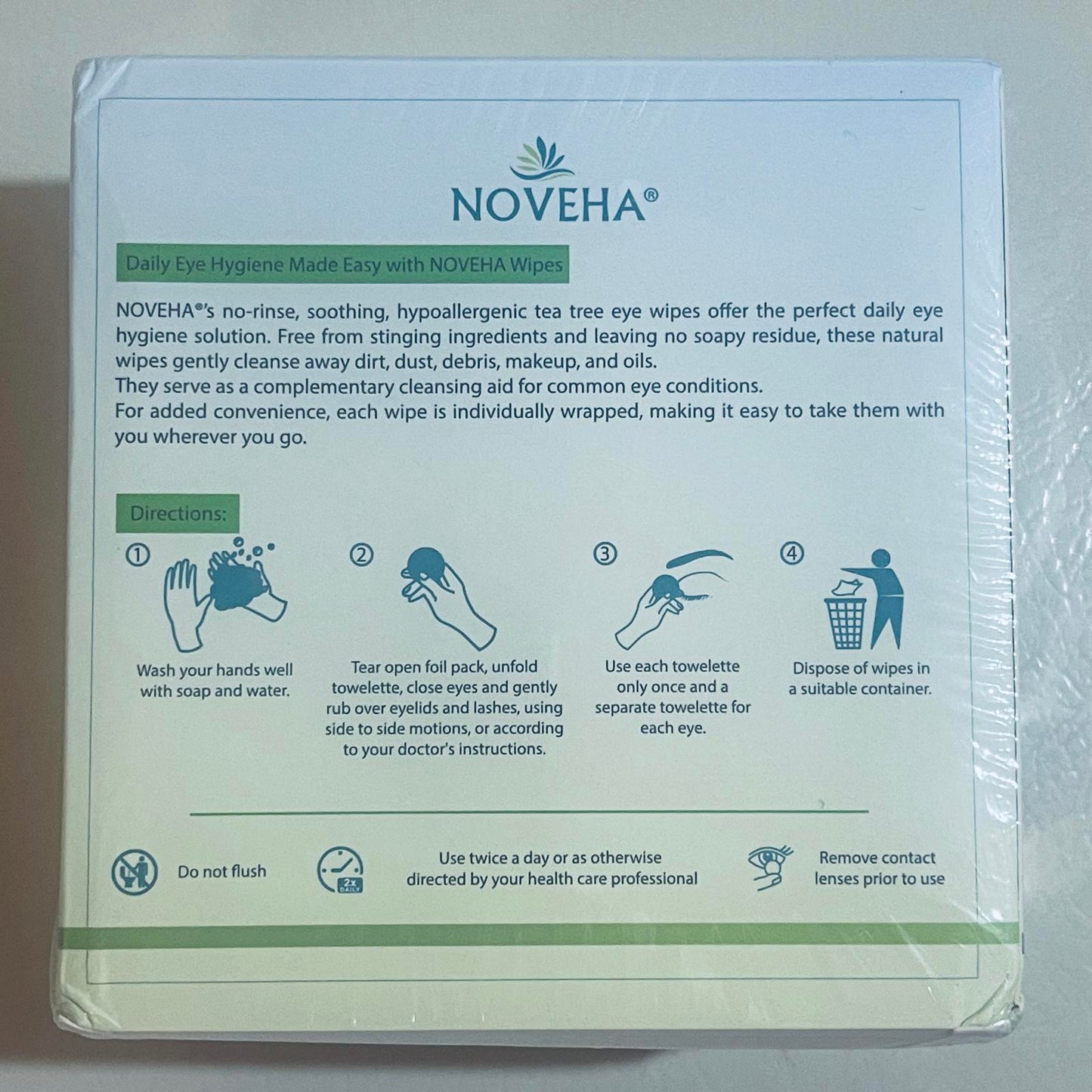 NOVEHA Tea Tree Eyelid Cleansing Wipes - 60 Count