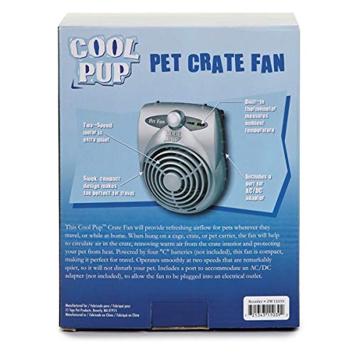 Cool Pup Crate Fan,8x6.25x2.5” in Size–Quiet Battery Built-in Thermometer,Silver
