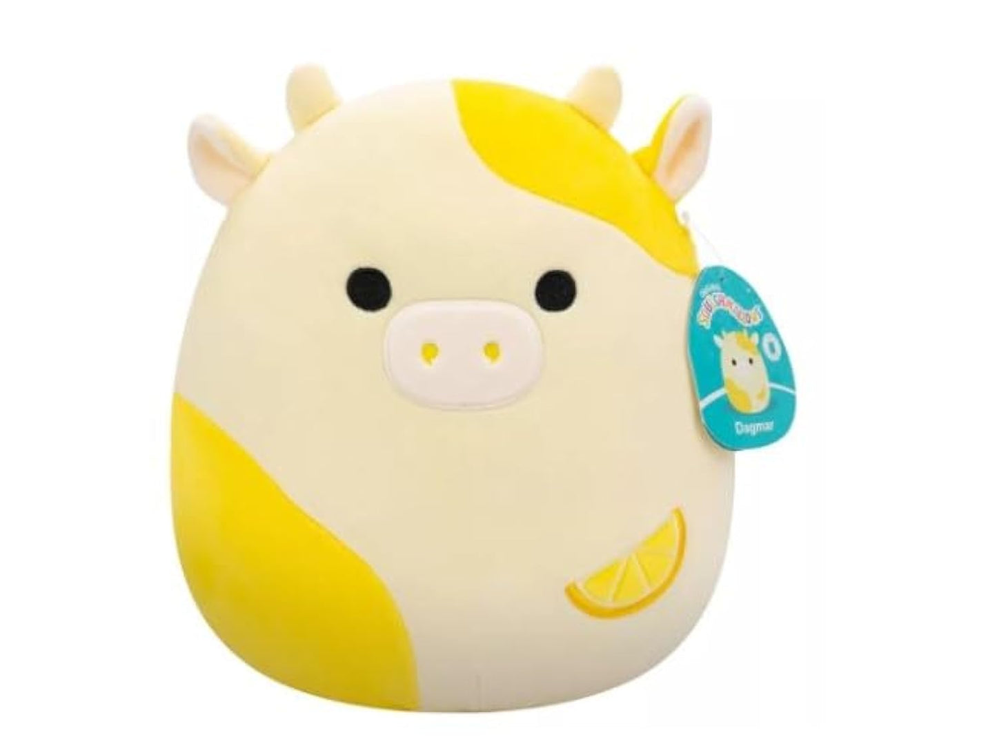 Squishmallows 11'' Dagmar The Lemon Cow Plush Toy, Yellow, White
