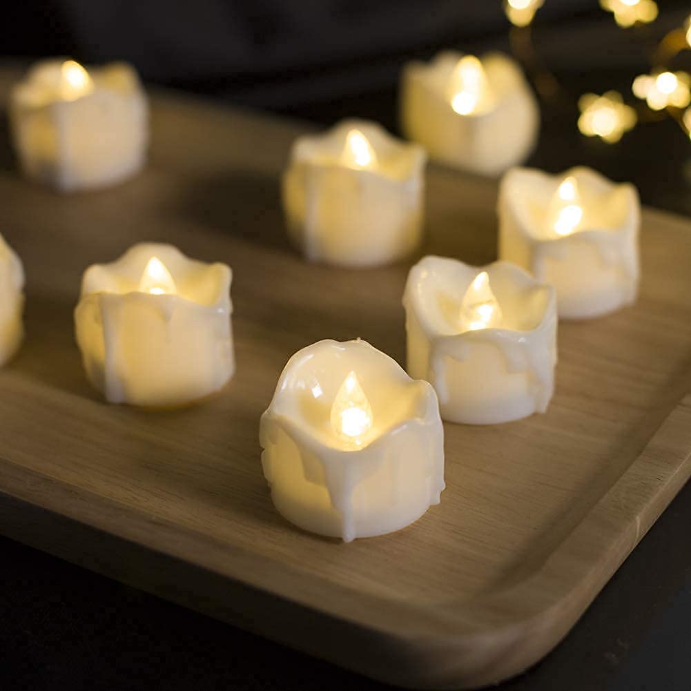 Tea Lights, Flickering, Auto On 6 / Off 18 hrs, extra Batteries Included, 24pack