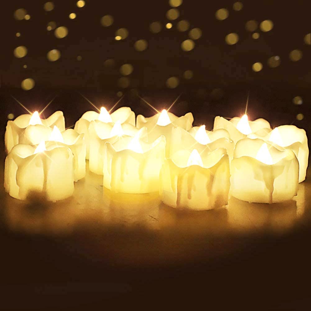Tea Lights, Flickering, Auto On 6 / Off 18 hrs, extra Batteries Included, 24pack