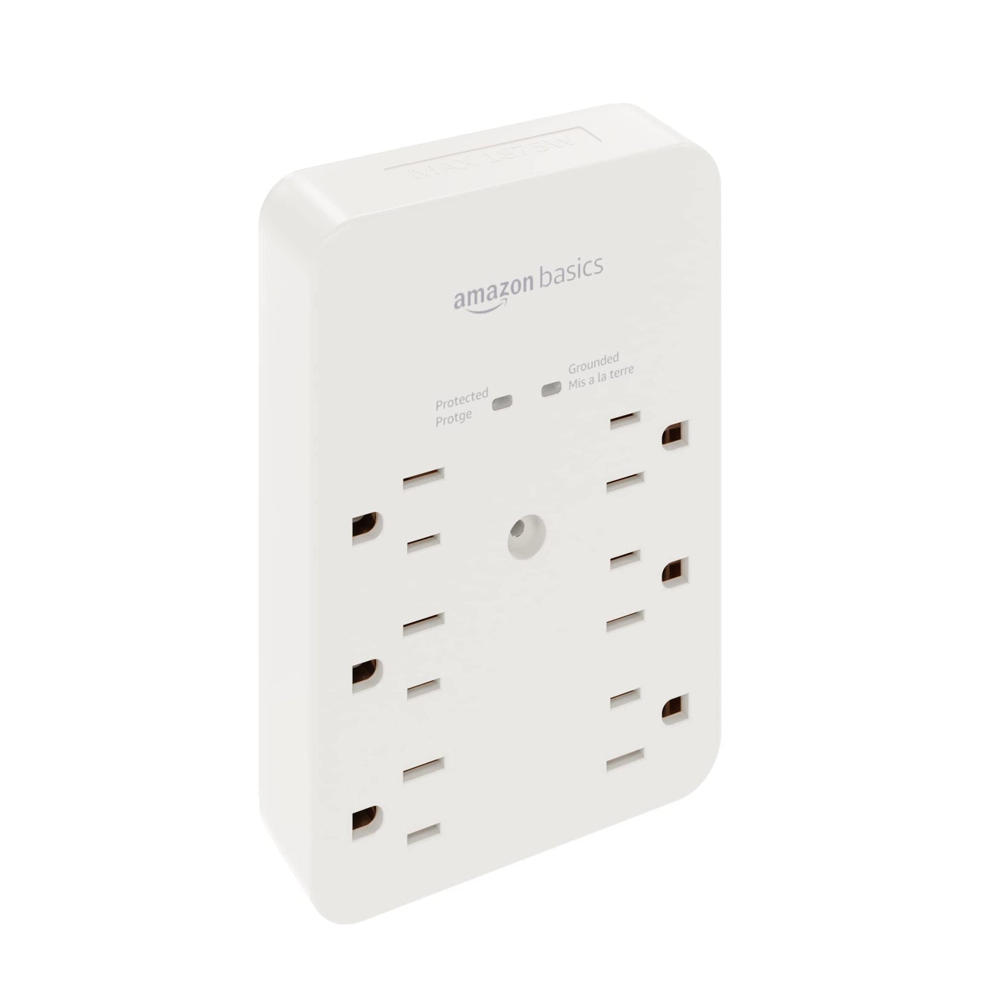 Amazon Basics 6 Outlet Rectangle Wall-Mount Surge Protector, 1080 Joules, White