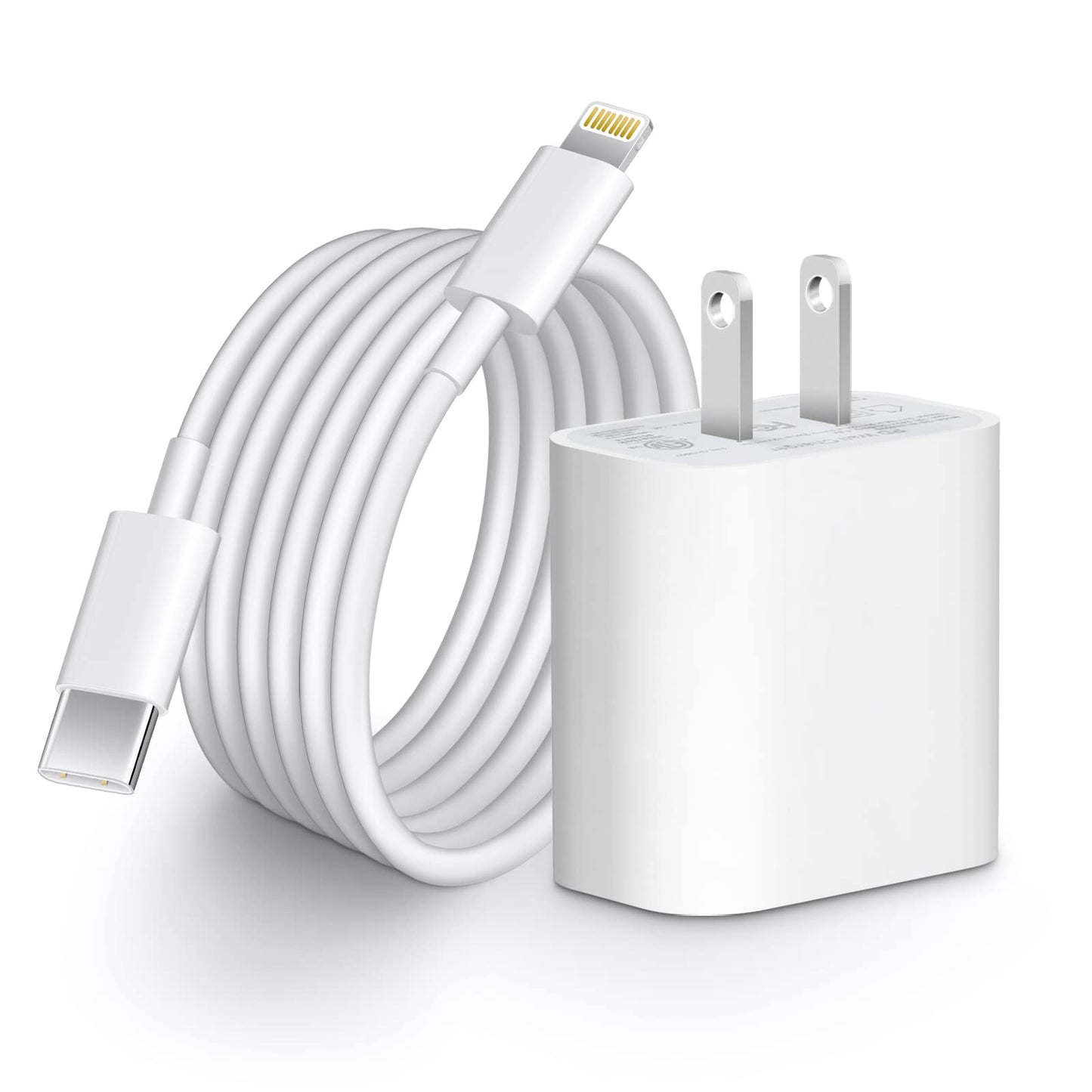 20W Fast Charger & 6ft cable for iPhone 12/13, USB-C, MFi Apple Certified