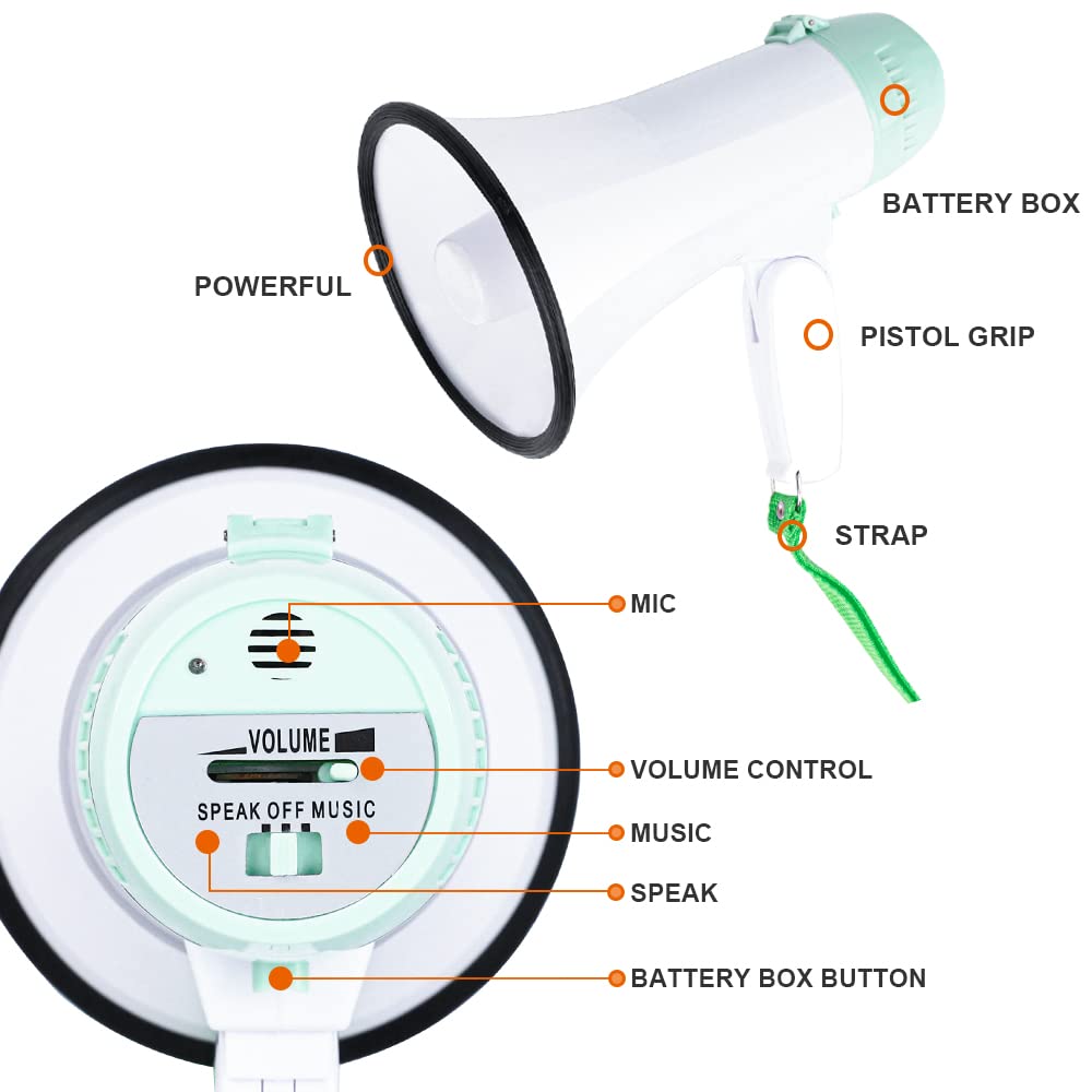 MyMealivos Portable Megaphone Bullhorn 20 Watt Power Megaphone Speaker Voice