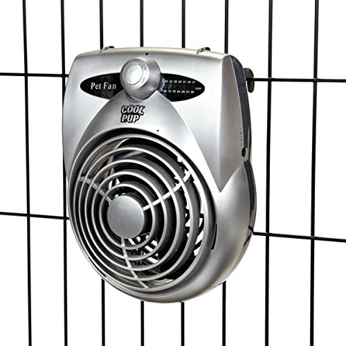 Cool Pup Crate Fan,8x6.25x2.5” in Size–Quiet Battery Built-in Thermometer,Silver