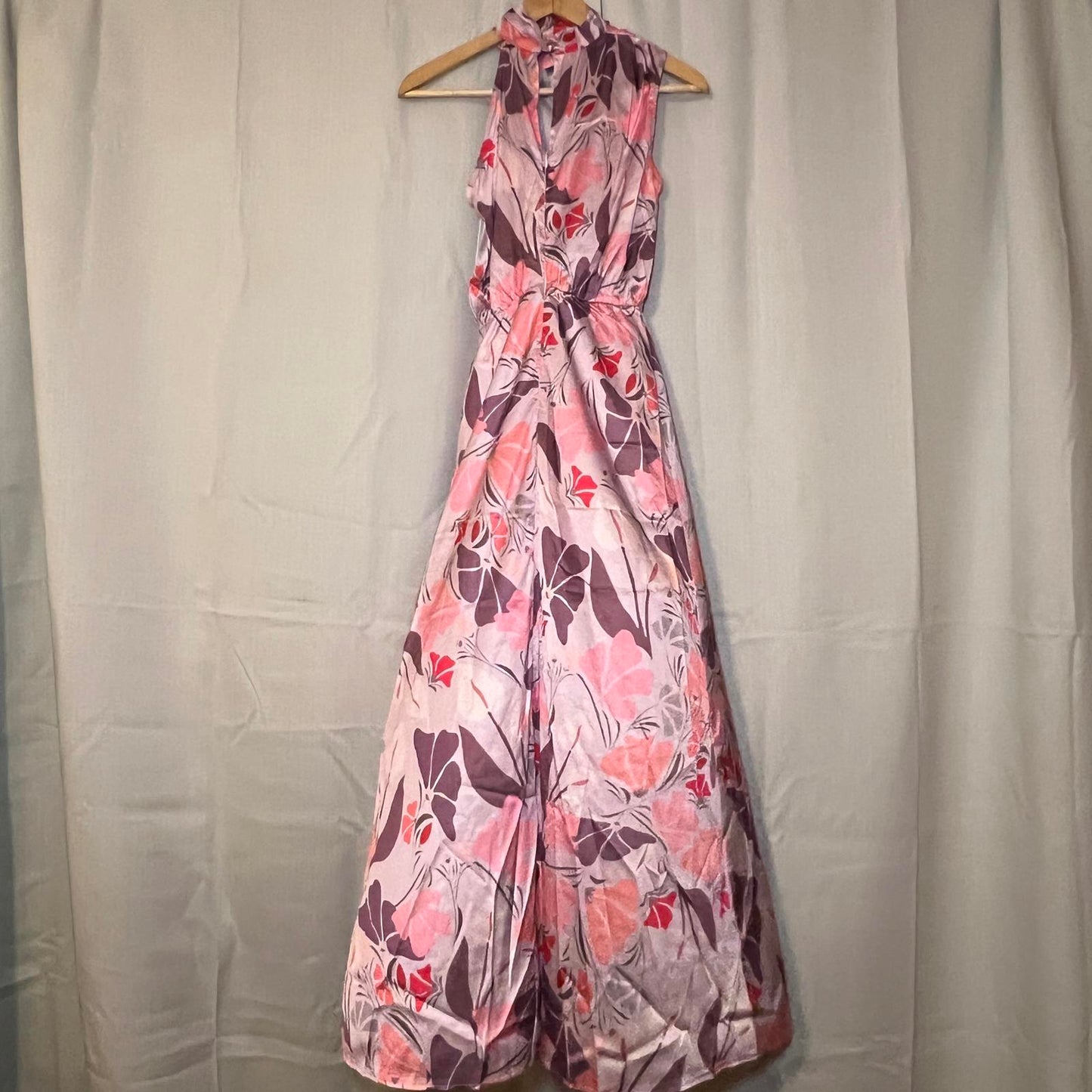 Petal & Pup Amelia Halterneck Floral Sleeveless Satin Maxi Dress