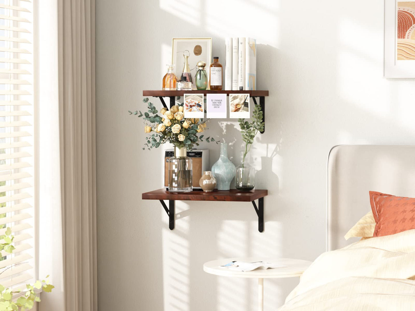 Wall Mounted Floating Shelves, 2 Set Wide Display-Cherry Walnut, 11.8x15.7x6.8in