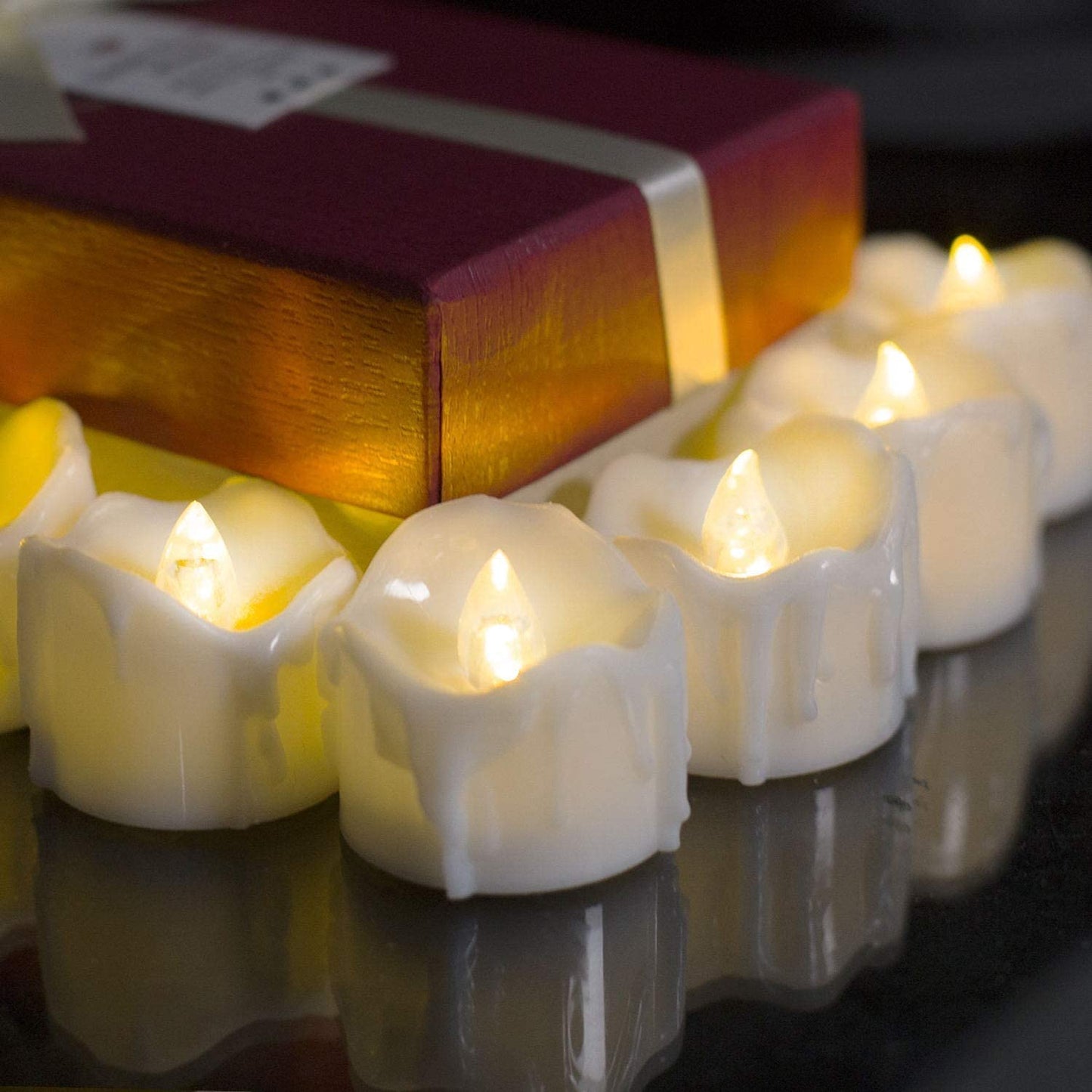 Tea Lights, Flickering, Auto On 6 / Off 18 hrs, extra Batteries Included, 24pack