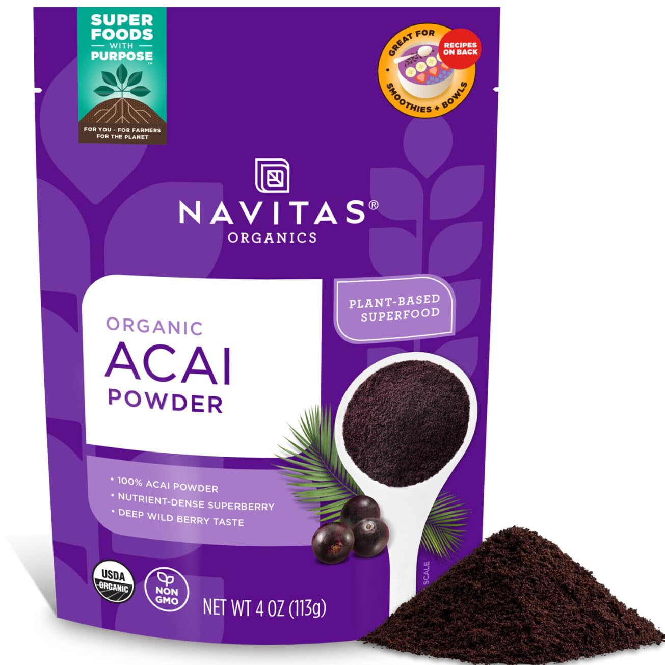 Navitas Organics, Organic Acai Powder, 4 oz (113 g) - EXP JUN - 2025