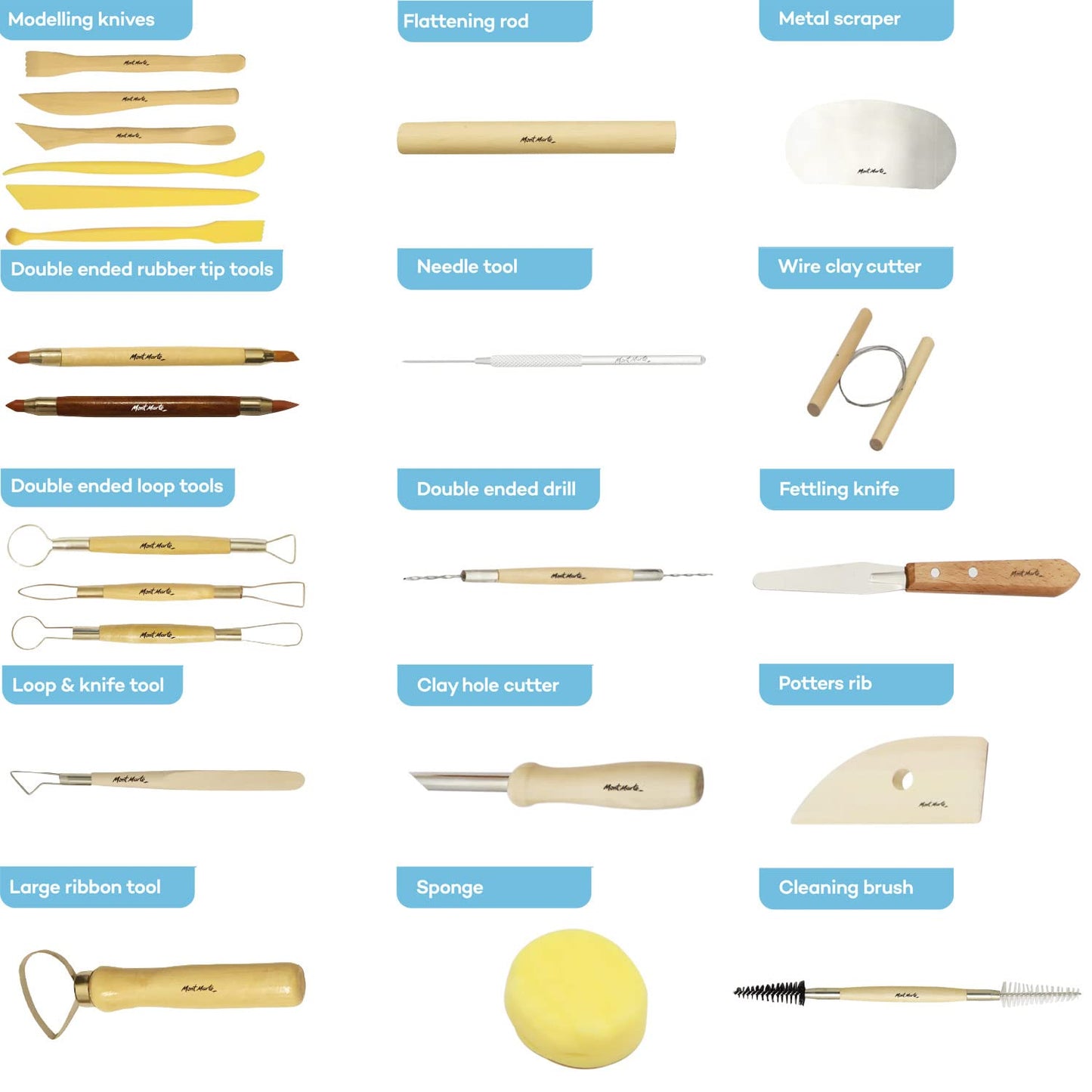 Mont Marte Pottery Tool Set Signature 23pc, Clay, Polymer, Ceramic Sculptures