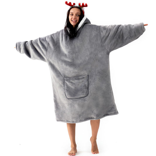 Hansleep Hoodie Blanket with Pocket for Adults - Grey Long 32" x 58"