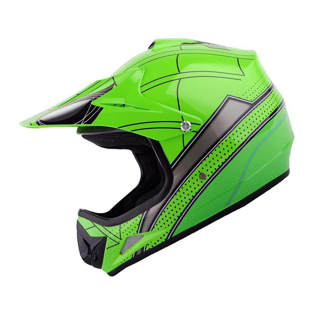 WOW Youth Kids Motocross BMX MX ATV Dirt Bike Helmet Spider Green Size Large