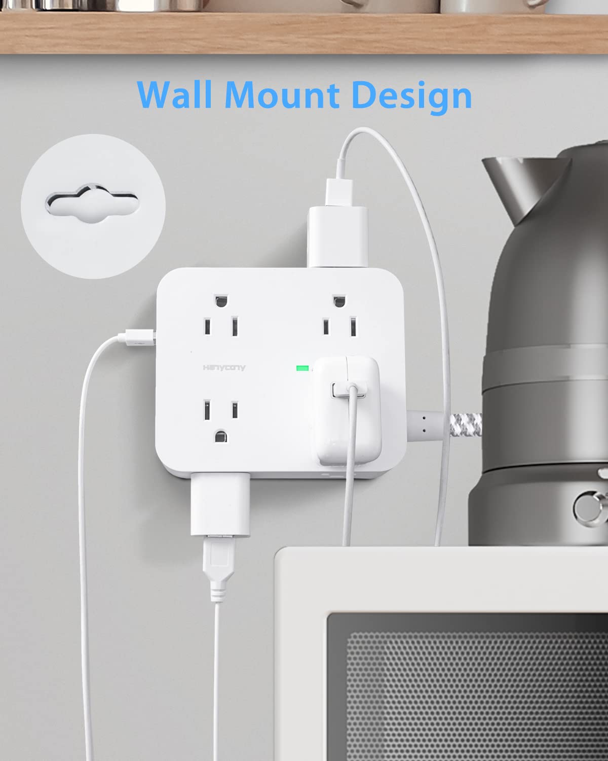 Surge Protector Power Strip - 8 Widely Outlets + 4 USB Charging Ports, 5-ft cord