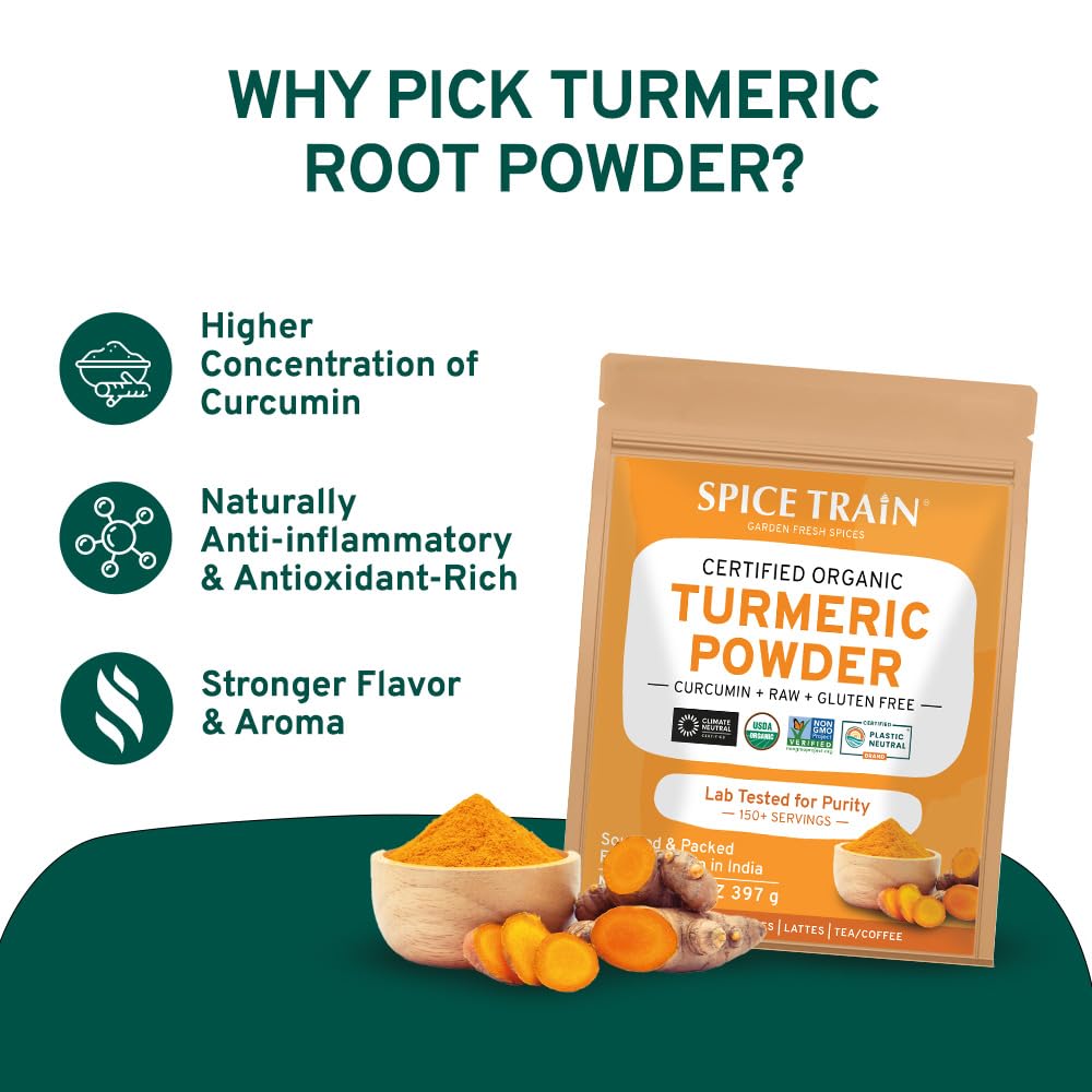 Spice Train Organic Turmeric Powder w/ Curcumin 397g/14oz, Organic / Gluten Free EXP 12/25