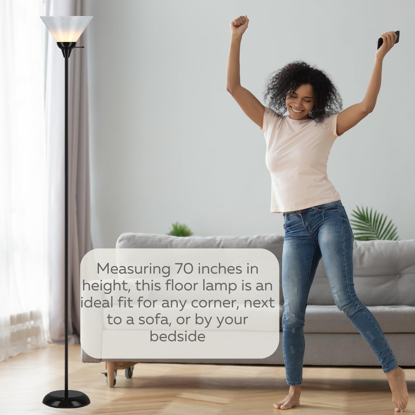 LIGHTACCENTS Black Floor Lamp with Opal White plastic Cone Shade