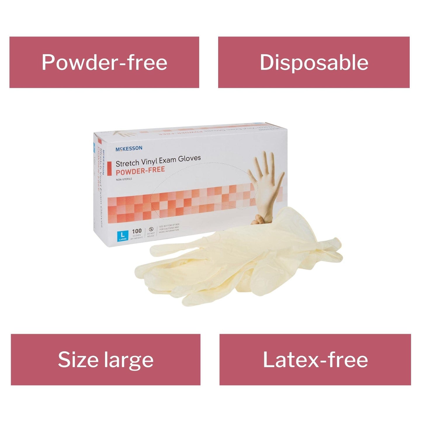 McKesson 14-818 Vinyl Exam Gloves, Non-Sterile, Powder-Free, Large, 1000 Gloves
