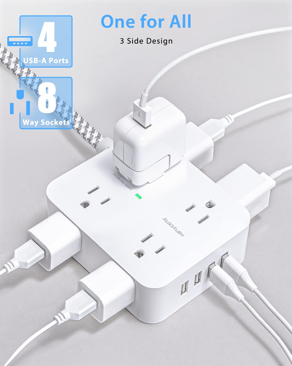 Surge Protector Power Strip - 8 Widely Outlets + 4 USB Charging Ports, 5-ft cord